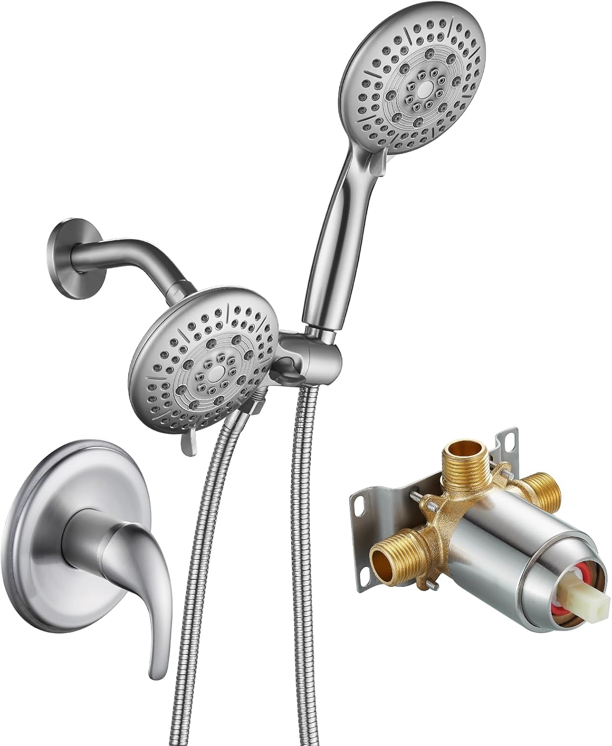 Cobbe Shower Head with handheld, High Pressure Shower Faucet Set with Hose Adjustable Bracket Rubber Washers, Dual In Shower System Brushed Nickel(Valve Include) Cobbe Shower Head with handheld, High Pressure Shower Faucet Set with Hose Adjustable Bracket Rubber Washers, Dual In Shower System Brushed Nickel(Valve Include)