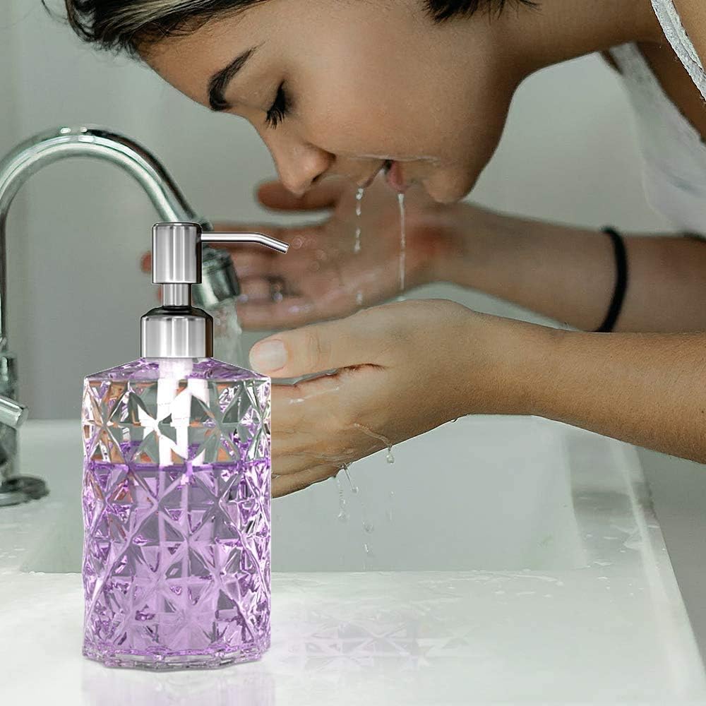 GLADPURE Soap Dispenser - Pack, Oz Clear Diamond Design Glass Refillable Hand Soap Dispensers; with Rust Proof Stainless Steel Pump, Lotion Dispensers for Kitchen, Bathroom GLADPURE Soap Dispenser - Pack, Oz Clear Diamond Design Glass Refillable Hand Soap Dispensers; with Rust Proof Stainless Steel Pump, Lotion Dispensers for Kitchen, Bathroom