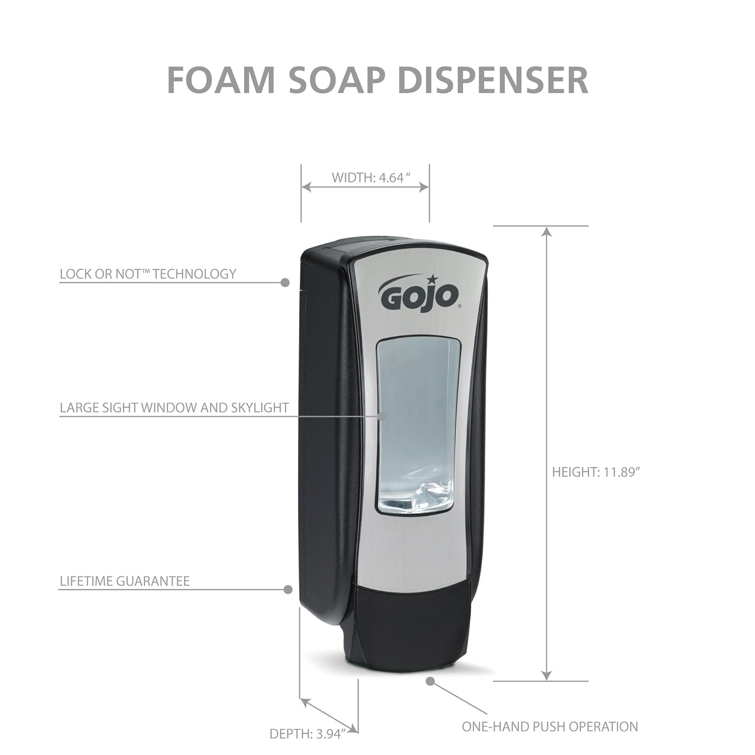 GOJO ADX-12 Push-Style Foam Soap Dispenser, Chrome/Black, for mL GOJO ADX-12 Soap Refills (Pack of 1) – 8888-06 GOJO ADX-12 Push-Style Foam Soap Dispenser, Chrome/Black, for mL GOJO ADX-12 Soap Refills (Pack of 1) – 8888-06
