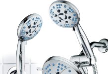 Hotel Spa AquaCare Spa Station High Pressure 48-mode 3-way Rainfall & Handheld Shower Head Combo – Anti-Clog Nozzles, Extra-Long 6 ft Stainless Steel Hose, 2nd Wall Bracket/All Chrome Finish
