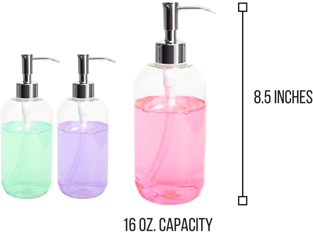 Refillable Clear Soap Dispenser Bottles with Pump, oz (3 Pack) | BPA-Free Plastic Boston Round Containers for Hand Soap, Lotion, Shampoo, Kitchen Bath Refillable Clear Soap Dispenser Bottles with Pump, oz (3 Pack) | BPA-Free Plastic Boston Round Containers for Hand Soap, Lotion, Shampoo, Kitchen Bath