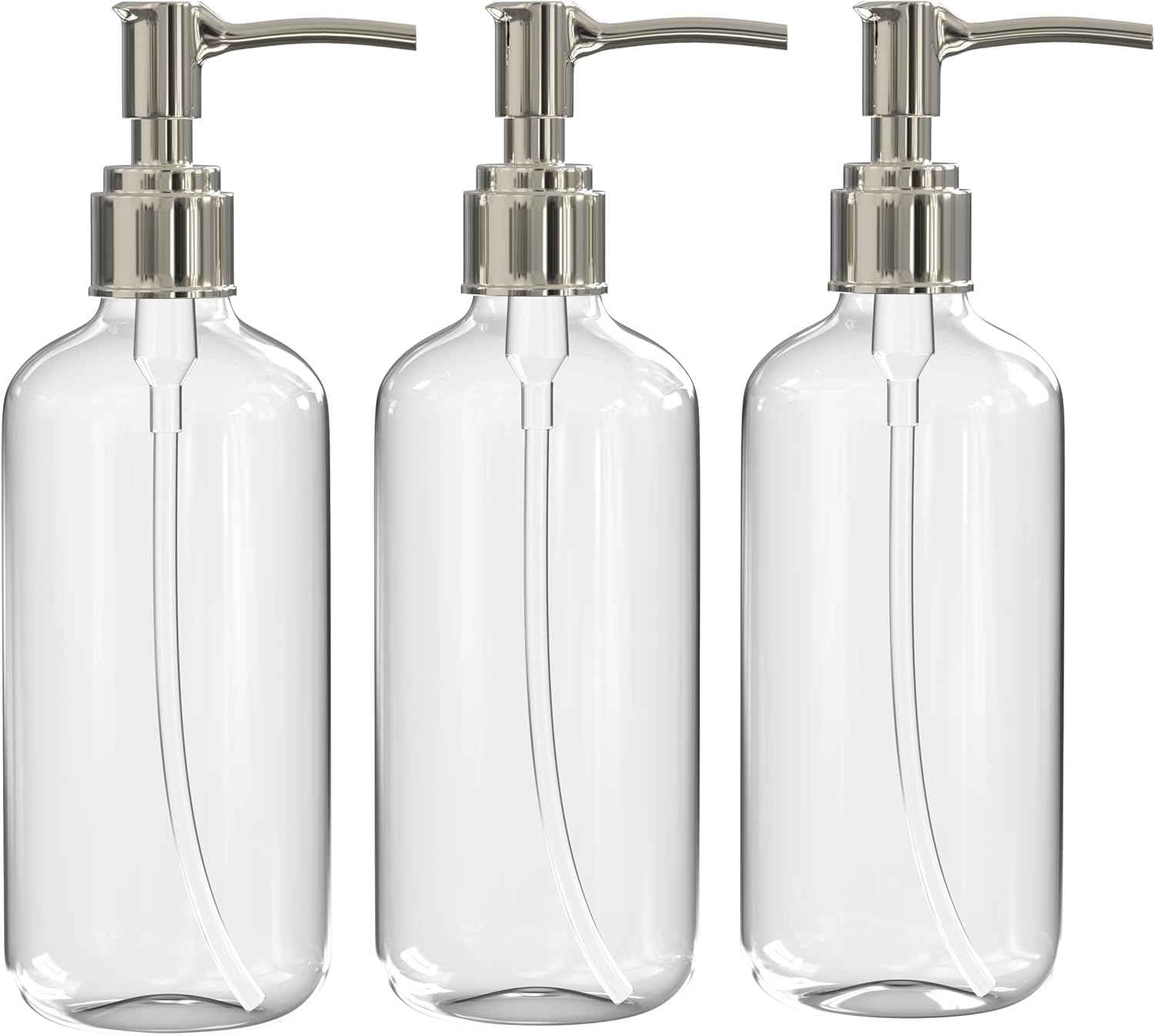 Refillable Clear Soap Dispenser Bottles with Pump, oz (3 Pack) | BPA-Free Plastic Boston Round Containers for Hand Soap, Lotion, Shampoo, Kitchen Bath Refillable Clear Soap Dispenser Bottles with Pump, oz (3 Pack) | BPA-Free Plastic Boston Round Containers for Hand Soap, Lotion, Shampoo, Kitchen Bath