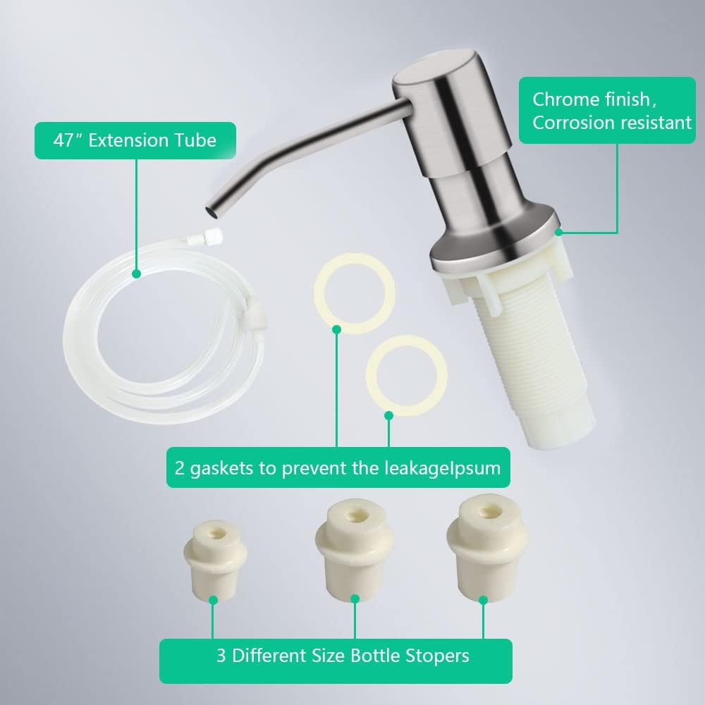 Soap Dispenser for Kitchen Sink, Built in Sink Soap Dispenser (Brushed Nickel), Countertop Soap Dispenser Pump with Extension Tube kit, No Need to Fill Little Bottle Again (Longer Thread Shaft) Soap Dispenser for Kitchen Sink, Built in Sink Soap Dispenser (Brushed Nickel), Countertop Soap Dispenser Pump with Extension Tube kit, No Need to Fill Little Bottle Again (Longer Thread Shaft)