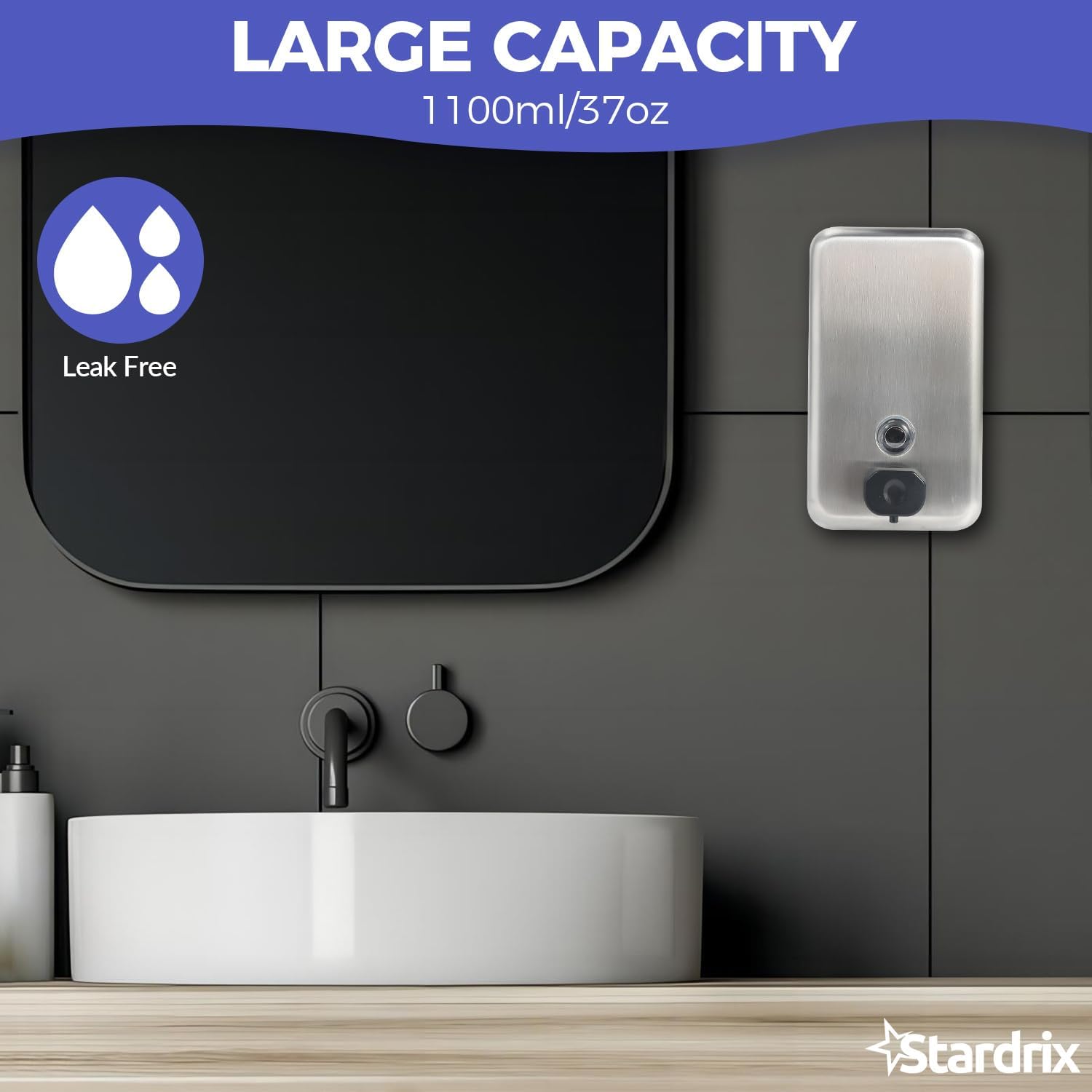Stardrix Heavy Duty Stainless Steel Wall Mount Soap Dispenser, 1100ml/37oz, with Corrosion Proof Lining and Anti-Leak Pump for Commercial Home Bathroom Kitchen(Vertical) Stardrix Heavy Duty Stainless Steel Wall Mount Soap Dispenser, 1100ml/37oz, with Corrosion Proof Lining and Anti-Leak Pump for Commercial Home Bathroom Kitchen(Vertical)