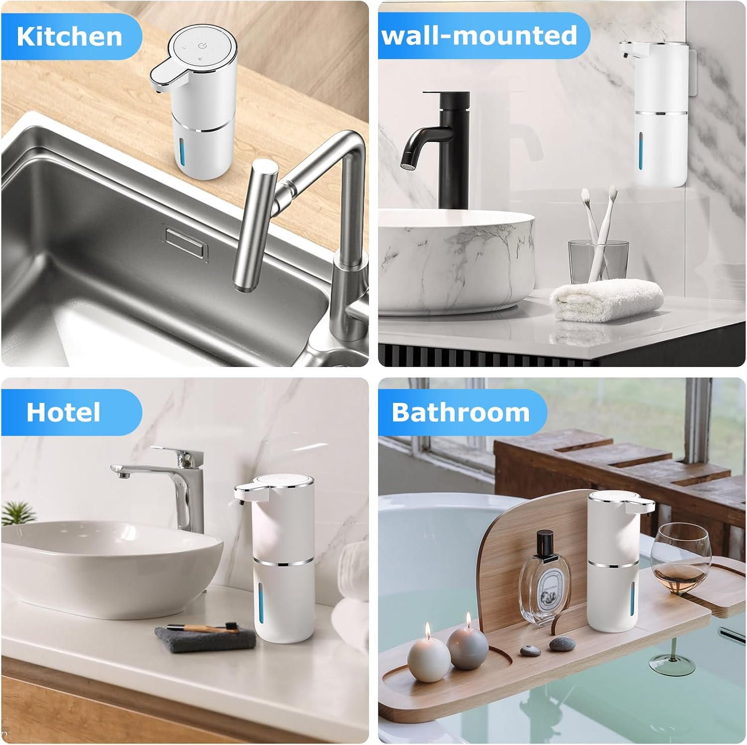 2 Pack Automatic Soap Dispensers,12.8oz/380ml USB Touchless Automatic Foaming Soap Dispenser,Rechargeabled Wall Mounted Smart Soap Dispenser for Bathroom Kitchen Dish Soap 2 Pack Automatic Soap Dispensers,12.8oz/380ml USB Touchless Automatic Foaming Soap Dispenser,Rechargeabled Wall Mounted Smart Soap Dispenser for Bathroom Kitchen Dish Soap