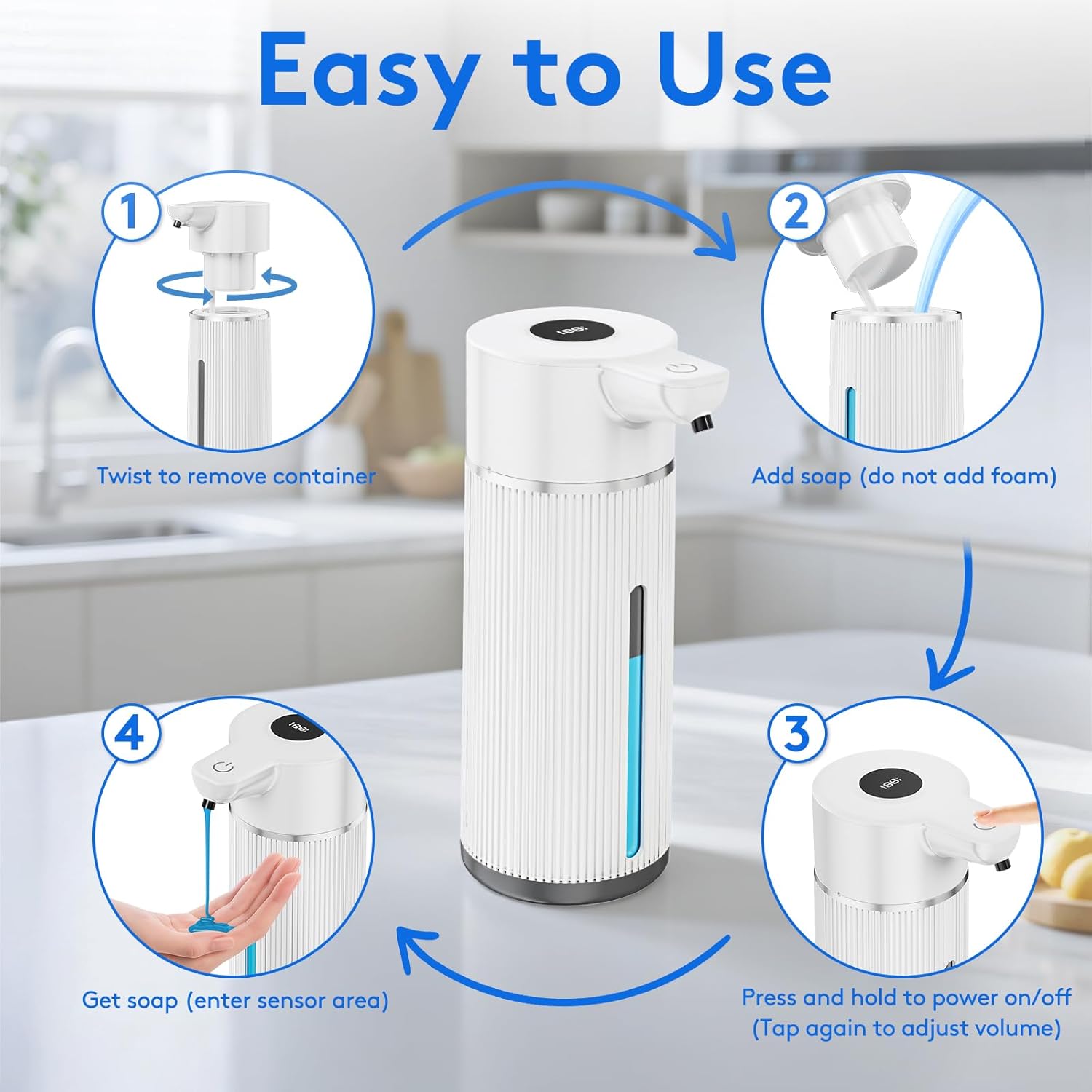 2026 Upgrade Automatic Soap Dispenser Touchless, 14.2oz/420ml Dish Hand Soap Dispenser for Bathroom and Kitchen, Adjustable Volume, USB Rechargeable, Clog-Free, Large Capacity, White 2026 Upgrade Automatic Soap Dispenser Touchless, 14.2oz/420ml Dish Hand Soap Dispenser for Bathroom and Kitchen, Adjustable Volume, USB Rechargeable, Clog-Free, Large Capacity, White