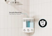 Better Living Products, White 76354 Euro Series TRIO 3-Chamber Soap and Shower Dispenser