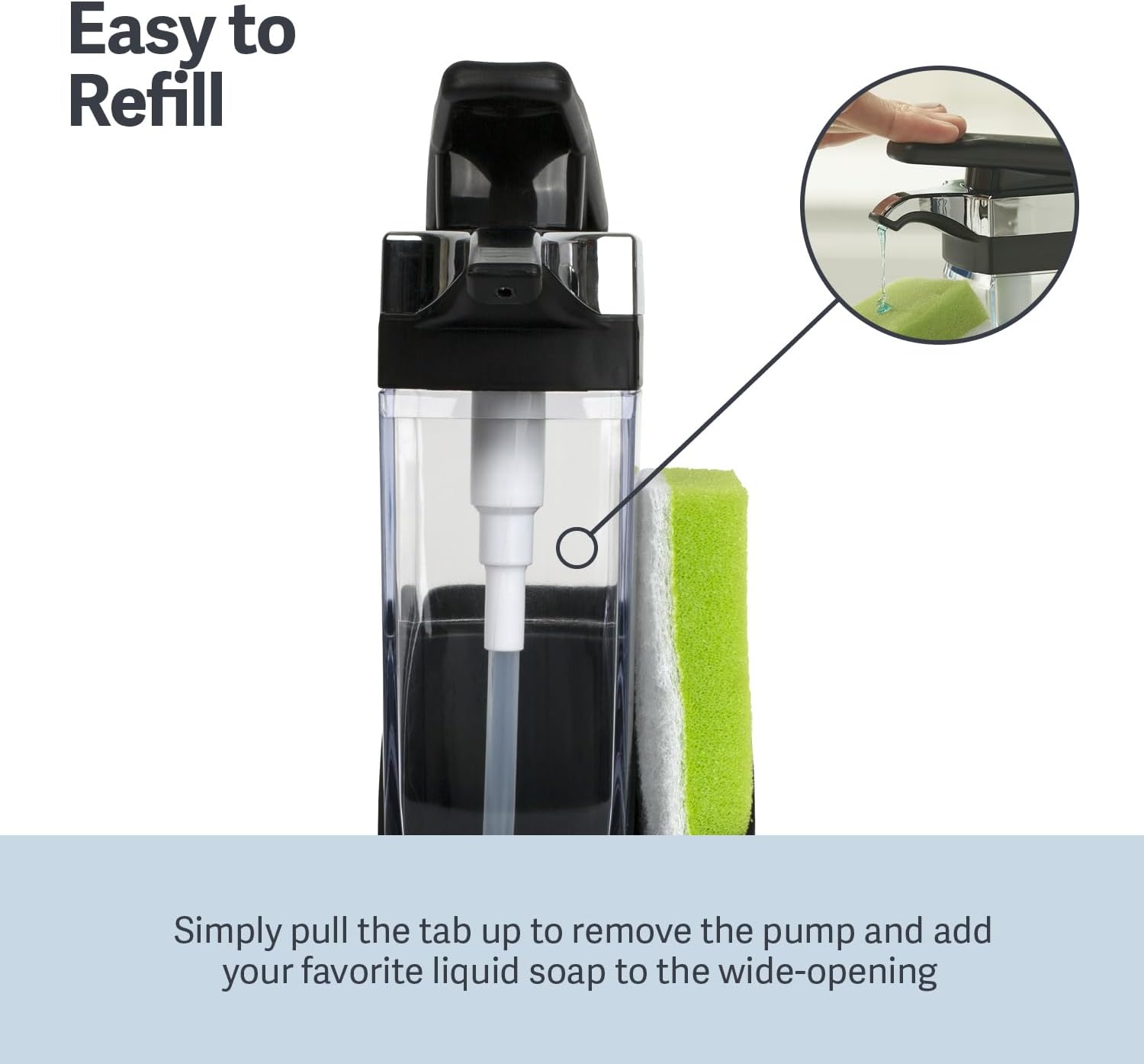 Casabella Sink Sider Solo Kitchen Soap Pump and Sponge Caddy, Black/Chrome - 2-in-1 Soap and Sponge Caddy, One-Hand Soap Dispensing, Ergonomic Design, Easy to Refill and Clean, Efficient Size Casabella Sink Sider Solo Kitchen Soap Pump and Sponge Caddy, Black/Chrome - 2-in-1 Soap and Sponge Caddy, One-Hand Soap Dispensing, Ergonomic Design, Easy to Refill and Clean, Efficient Size