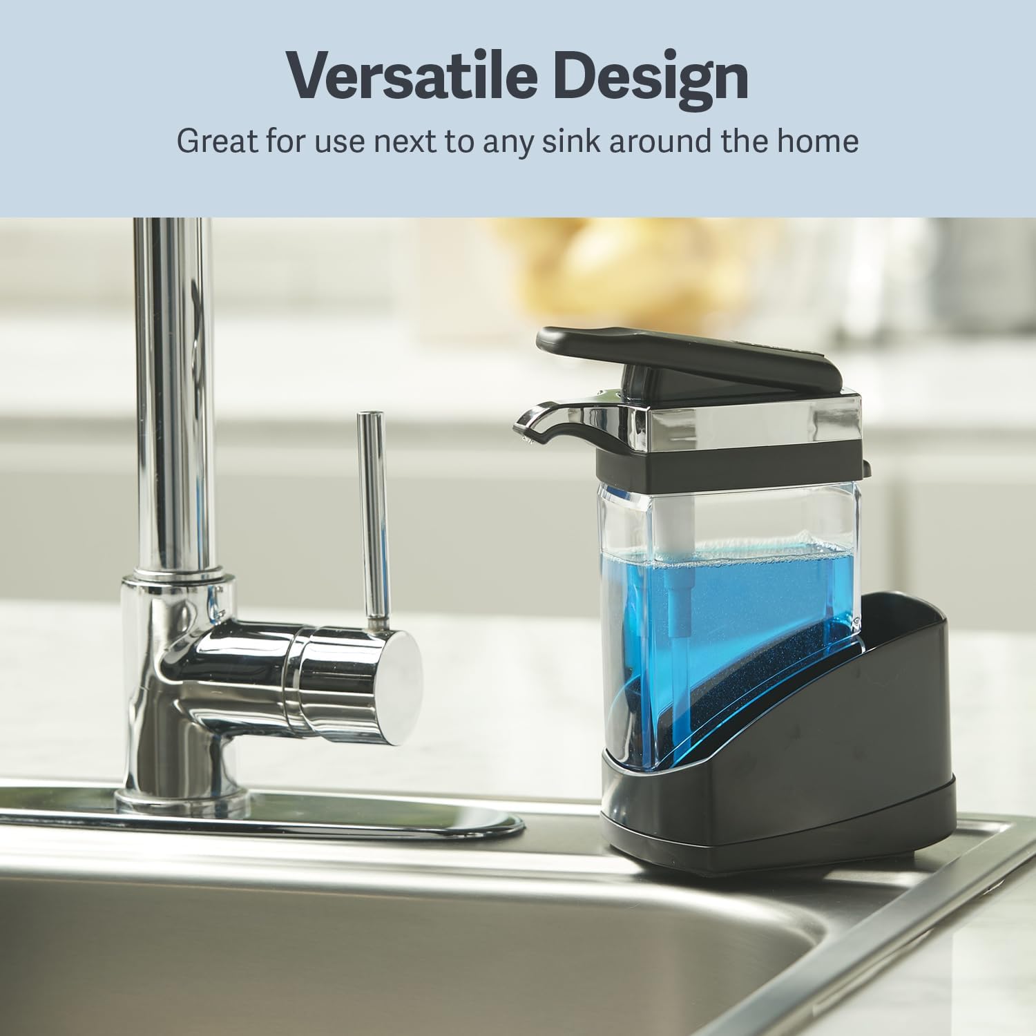 Casabella Sink Sider Solo Kitchen Soap Pump and Sponge Caddy, Black/Chrome - 2-in-1 Soap and Sponge Caddy, One-Hand Soap Dispensing, Ergonomic Design, Easy to Refill and Clean, Efficient Size Casabella Sink Sider Solo Kitchen Soap Pump and Sponge Caddy, Black/Chrome - 2-in-1 Soap and Sponge Caddy, One-Hand Soap Dispensing, Ergonomic Design, Easy to Refill and Clean, Efficient Size