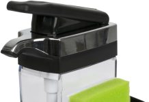 Casabella Sink Sider Solo Kitchen Soap Pump and Sponge Caddy, Black/Chrome – 2-in-1 Soap and Sponge Caddy, One-Hand Soap Dispensing, Ergonomic Design, Easy to Refill and Clean, Efficient Size