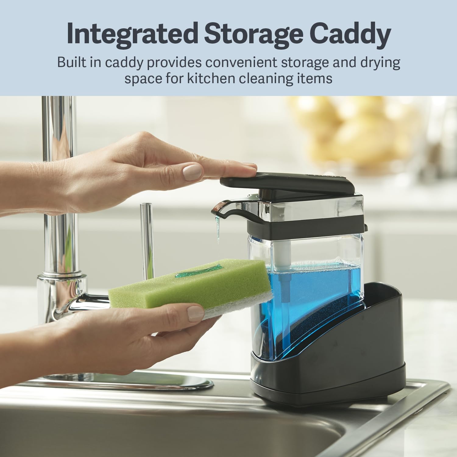 Casabella Sink Sider Solo Kitchen Soap Pump and Sponge Caddy, Black/Chrome - 2-in-1 Soap and Sponge Caddy, One-Hand Soap Dispensing, Ergonomic Design, Easy to Refill and Clean, Efficient Size Casabella Sink Sider Solo Kitchen Soap Pump and Sponge Caddy, Black/Chrome - 2-in-1 Soap and Sponge Caddy, One-Hand Soap Dispensing, Ergonomic Design, Easy to Refill and Clean, Efficient Size