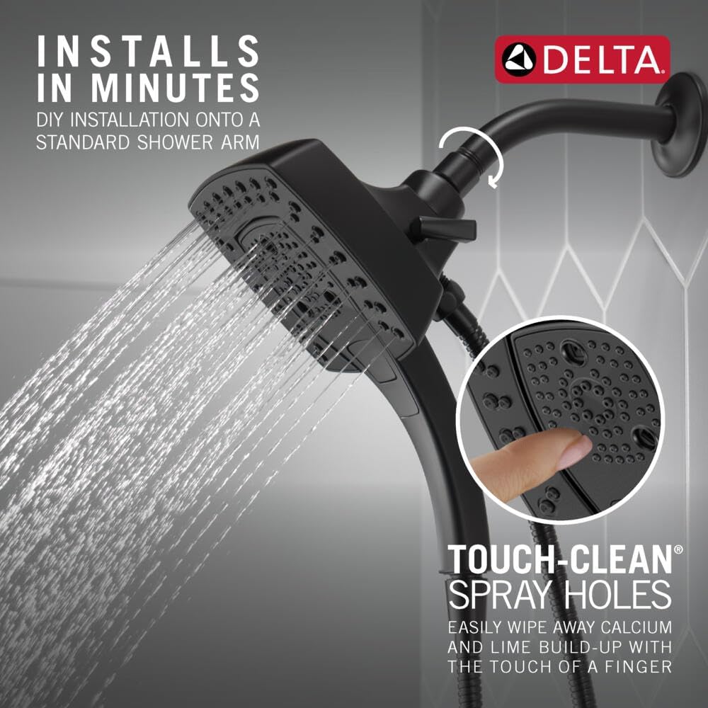 Delta Faucet 5-Spray In2ition 2-in-1 Dual Hand Held Shower Head with Hose, Magnetic Docking Handheld Shower Head, Matte Black 58474-BL25 Delta Faucet 5-Spray In2ition 2-in-1 Dual Hand Held Shower Head with Hose, Magnetic Docking Handheld Shower Head, Matte Black 58474-BL25