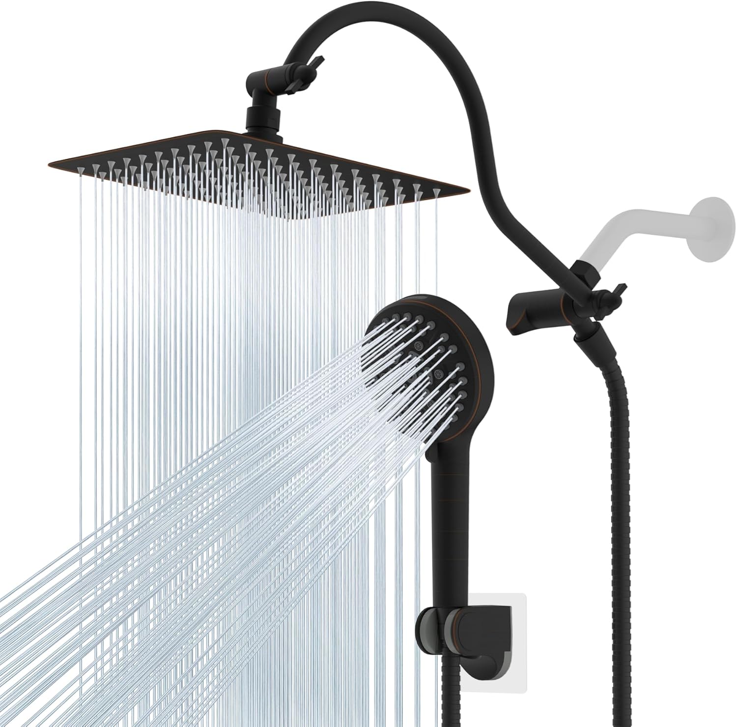Hibbent All Metal Shower Head, High Pressure Rainfall Shower Head/Handheld Showerhead Combo with Adjustable Curved Shower Extension Arm, 10-Spray, Hose, Shower Holder, Oil Rubbed Bronze Hibbent All Metal Shower Head, High Pressure Rainfall Shower Head/Handheld Showerhead Combo with Adjustable Curved Shower Extension Arm, 10-Spray, Hose, Shower Holder, Oil Rubbed Bronze