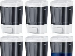 Hushee 4 Pcs Plastic Wall Mounted Soap Dispenser Commercial Manual Soap Containers Wall Dispenser for Kitchen Shower Hotel Liquid Shampoo Gel Chamber(33.8 oz 1000 ml,Black)