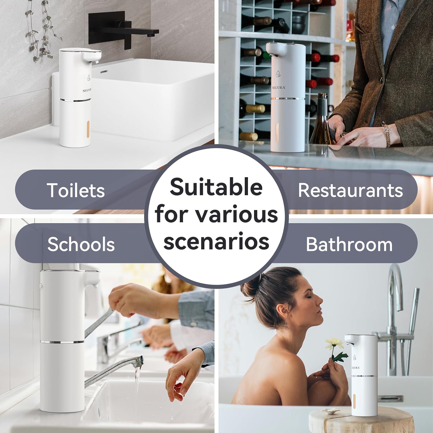 Secura Foaming Soap Dispenser, 10oz/300ml Touchless Automatic Soap Dispenser with Adjustable Volume Control, Rechargeable Hands Free Soap Dispenser for Kitchen, Bathroom (White) Secura Foaming Soap Dispenser, 10oz/300ml Touchless Automatic Soap Dispenser with Adjustable Volume Control, Rechargeable Hands Free Soap Dispenser for Kitchen, Bathroom (White)