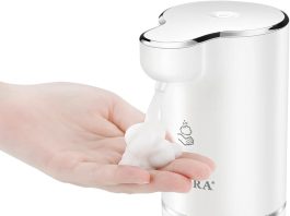 Secura Foaming Soap Dispenser, 10oz/300ml Touchless Automatic Soap Dispenser with Adjustable Volume Control, Rechargeable Hands Free Soap Dispenser for Kitchen, Bathroom (White)