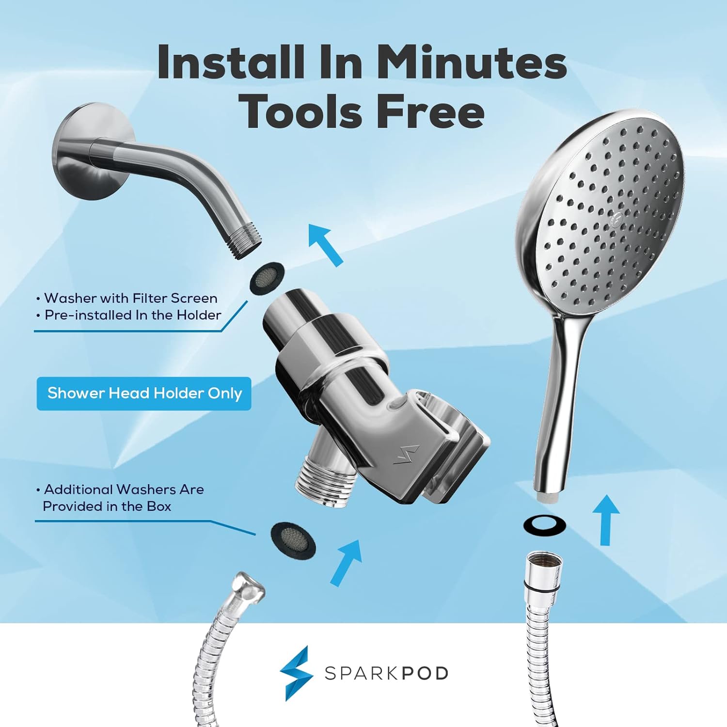 SparkPod Handheld Shower Head Holder - Premium ABS Plastic - Degree Rotatable Solid Brass Ball - Compatible with/8 (2.25cm) Diameter Hose - Bonus Plumbers Tape (Luxury Polished Chrome) SparkPod Handheld Shower Head Holder - Premium ABS Plastic - Degree Rotatable Solid Brass Ball - Compatible with/8 (2.25cm) Diameter Hose - Bonus Plumbers Tape (Luxury Polished Chrome)