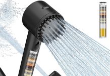 Cobbe Ion Drops Filtered Shower Head with Handheld, 4+1 Spray Mode Showerhead with Filters, Built-in Power Wash for Hard Water – Remove Chlorine – Reduces Dry Itchy Skin, Black