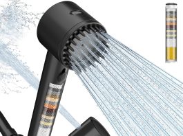 Cobbe Ion Drops Filtered Shower Head with Handheld, 4+1 Spray Mode Showerhead with Filters, Built-in Power Wash for Hard Water – Remove Chlorine – Reduces Dry Itchy Skin, Black