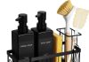 GMISUN Dish Soap Dispenser, 12 fl oz / 350 ml Dual Kitchen Soap Dispensers with Sponge Holder, Customized Matte Black Kitchen Soap Dispenser Set, Modern Hand and Dish Soap Bottle Set Removable Home |
