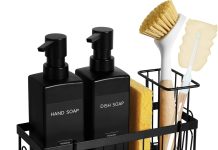 GMISUN Dish Soap Dispenser, 12 fl oz / 350 ml Dual Kitchen Soap Dispensers with Sponge Holder, Customized Matte Black Kitchen Soap Dispenser Set, Modern Hand and Dish Soap Bottle Set Removable