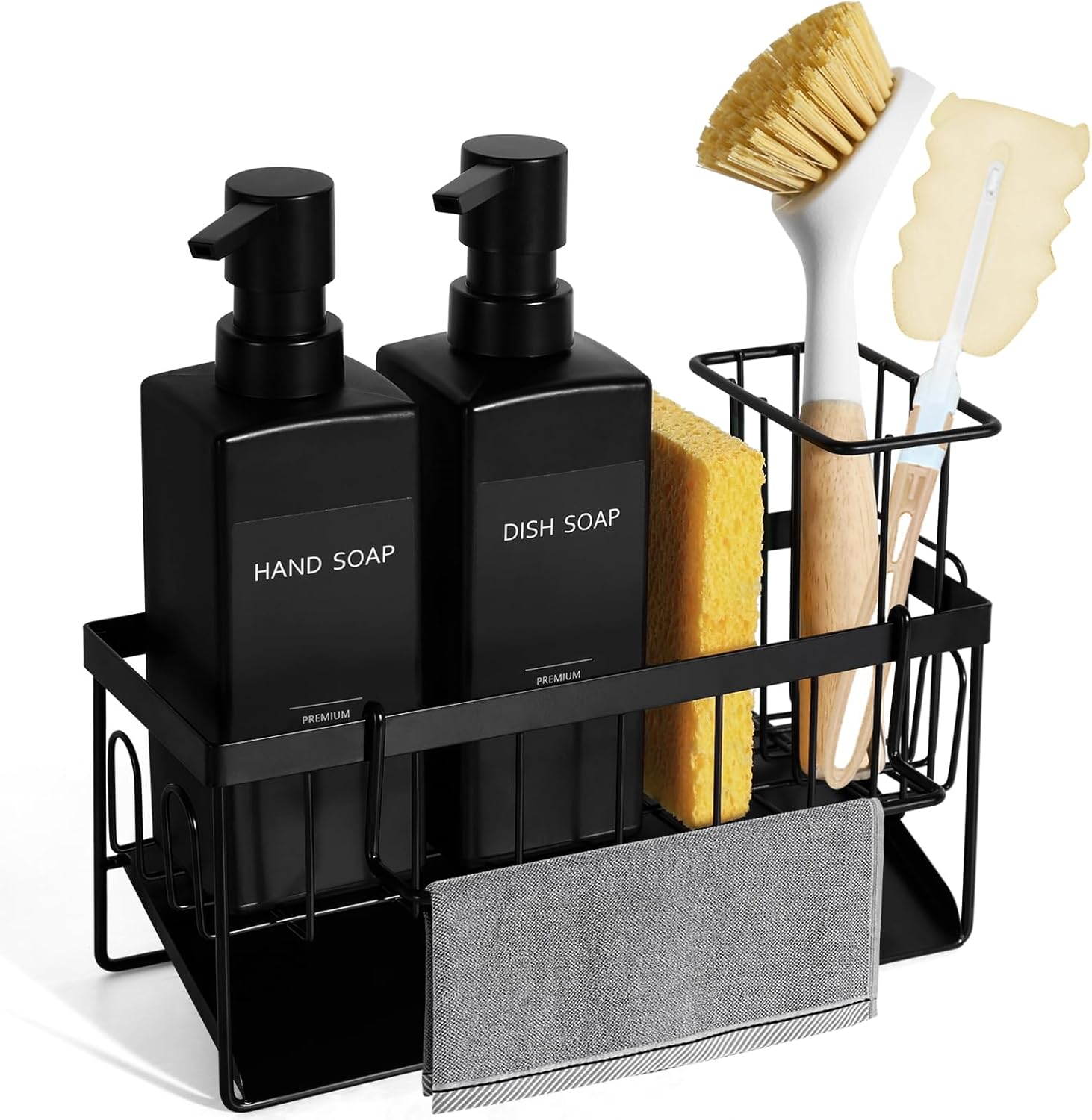GMISUN Dish Soap Dispenser, fl oz / ml Dual Kitchen Soap Dispensers with Sponge Holder, Customized Matte Black Kitchen Soap Dispenser Set, Modern Hand and Dish Soap Bottle Set Removable GMISUN Dish Soap Dispenser, fl oz / ml Dual Kitchen Soap Dispensers with Sponge Holder, Customized Matte Black Kitchen Soap Dispenser Set, Modern Hand and Dish Soap Bottle Set Removable
