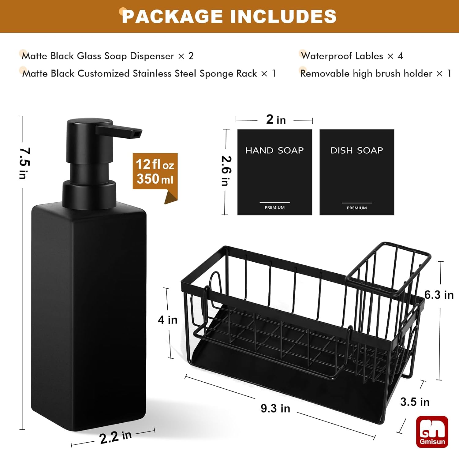 GMISUN Dish Soap Dispenser, fl oz / ml Dual Kitchen Soap Dispensers with Sponge Holder, Customized Matte Black Kitchen Soap Dispenser Set, Modern Hand and Dish Soap Bottle Set Removable GMISUN Dish Soap Dispenser, fl oz / ml Dual Kitchen Soap Dispensers with Sponge Holder, Customized Matte Black Kitchen Soap Dispenser Set, Modern Hand and Dish Soap Bottle Set Removable