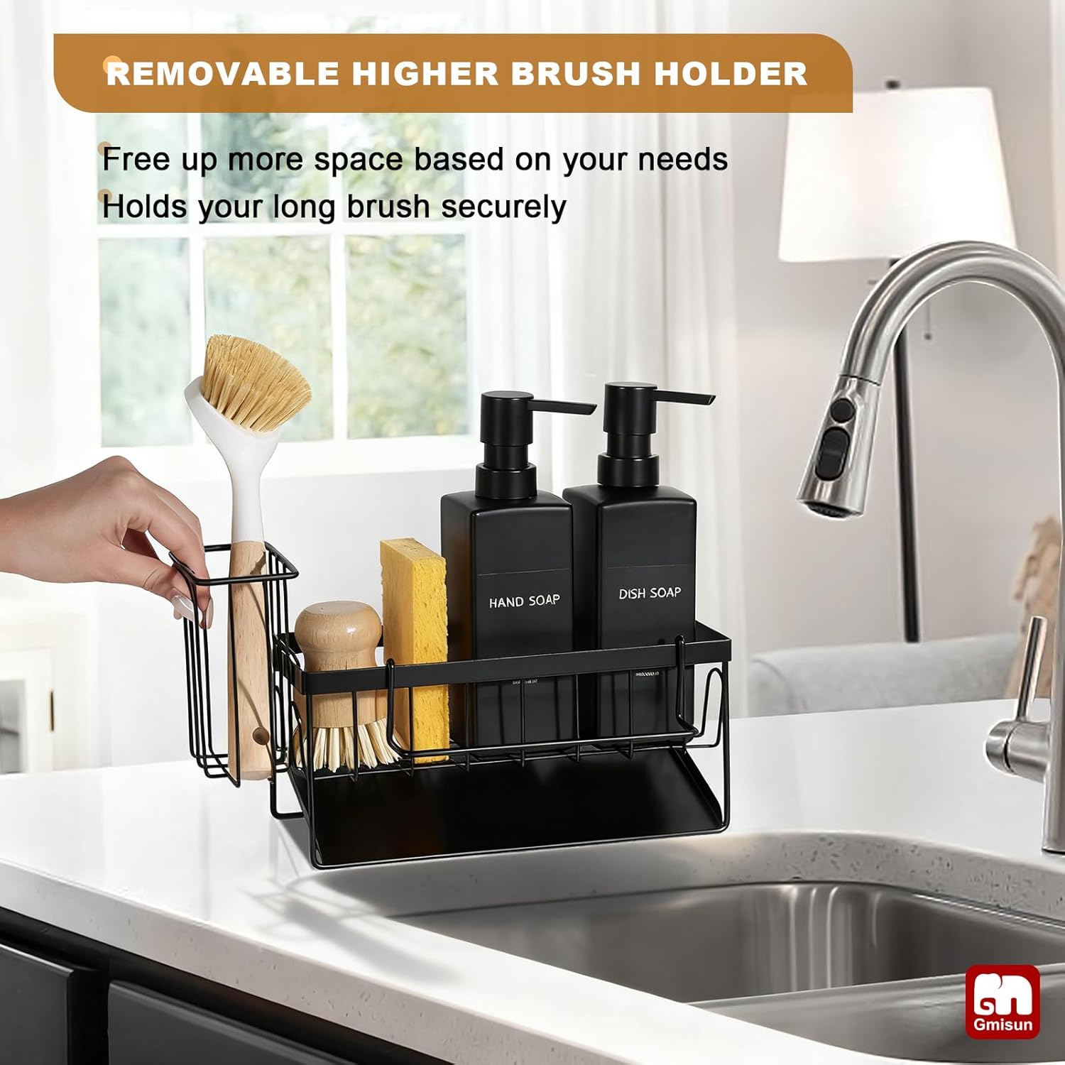 GMISUN Dish Soap Dispenser, fl oz / ml Dual Kitchen Soap Dispensers with Sponge Holder, Customized Matte Black Kitchen Soap Dispenser Set, Modern Hand and Dish Soap Bottle Set Removable GMISUN Dish Soap Dispenser, fl oz / ml Dual Kitchen Soap Dispensers with Sponge Holder, Customized Matte Black Kitchen Soap Dispenser Set, Modern Hand and Dish Soap Bottle Set Removable